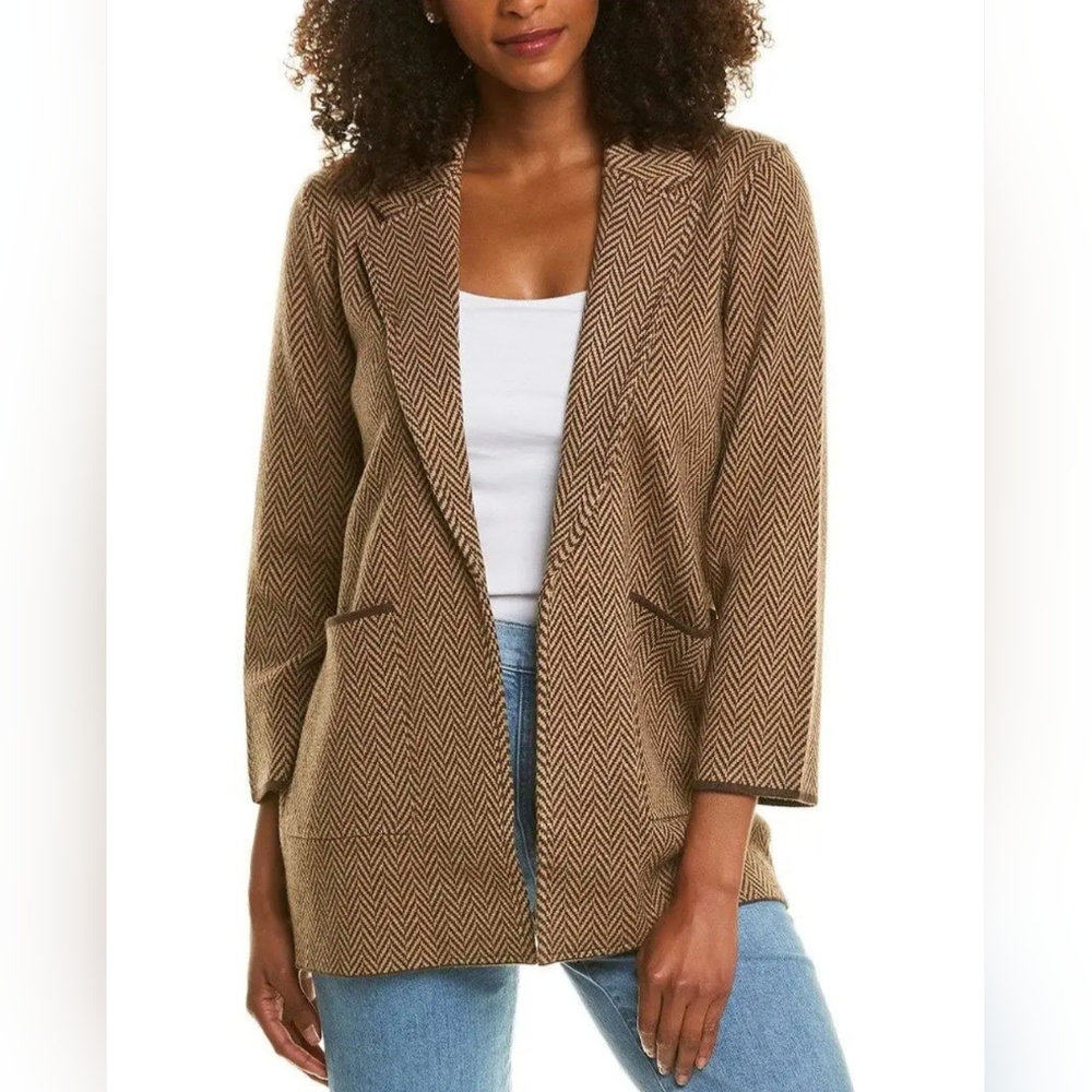 J.Crew Brown Herringbone Knit Open Front Blazer Jacket Women’s XXS Classic